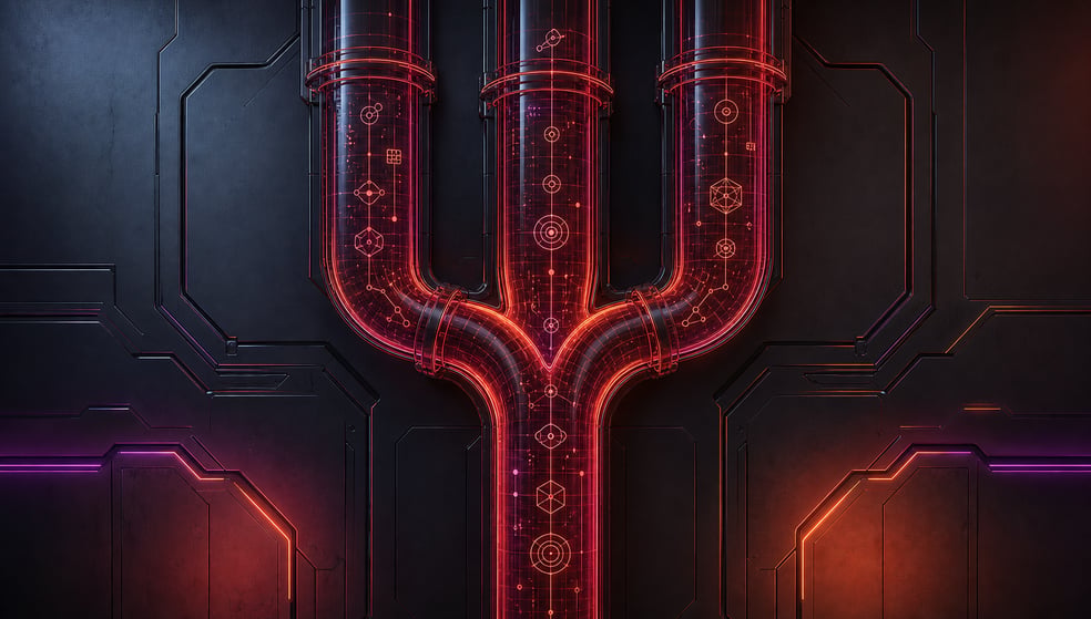 Neon Pipes Abstract Diagram on Sci Fi Wall