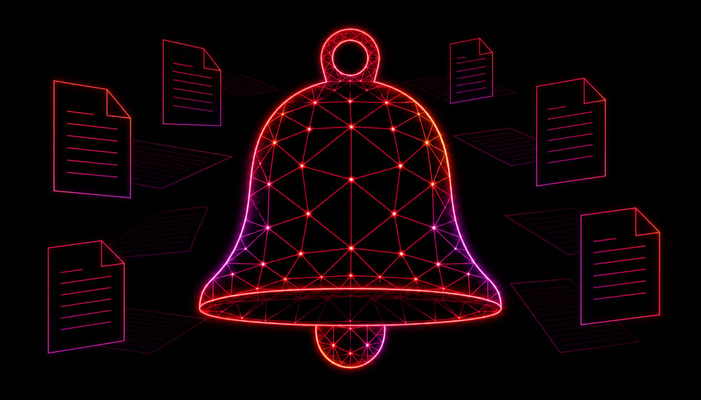Neon Wireframe Paperwork on Black Background