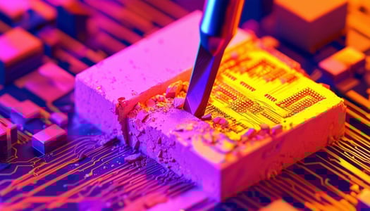 a chisel chipping away at a block of marble to carve it into a computer chip a chisel chipping away at a block of marble to carve it into a computer chip