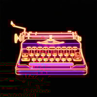 a virtual neon typewriter neon red with hints of purple and orange on black background futuristic and sleek-Jul-30-2025-04-23-31-7139-AM