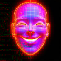 a virtual smiling face neon red with hints of purple and orange on black background futuristic and sleek-Jul-30-2025-04-21-40-9997-AM