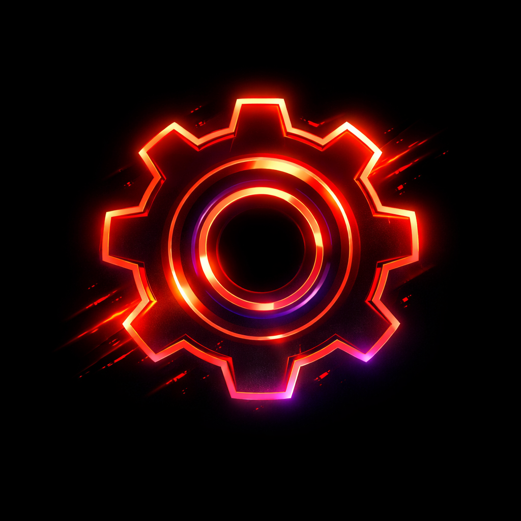  a gear icon on black background futuristic neon red with hints of orange and purple-1