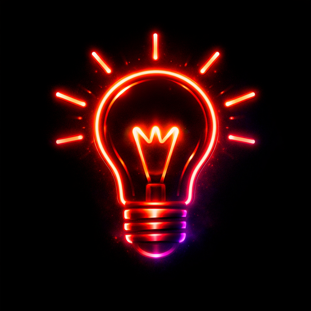  a lightbulb icon on black background futuristic neon red with hints of orange and purple
