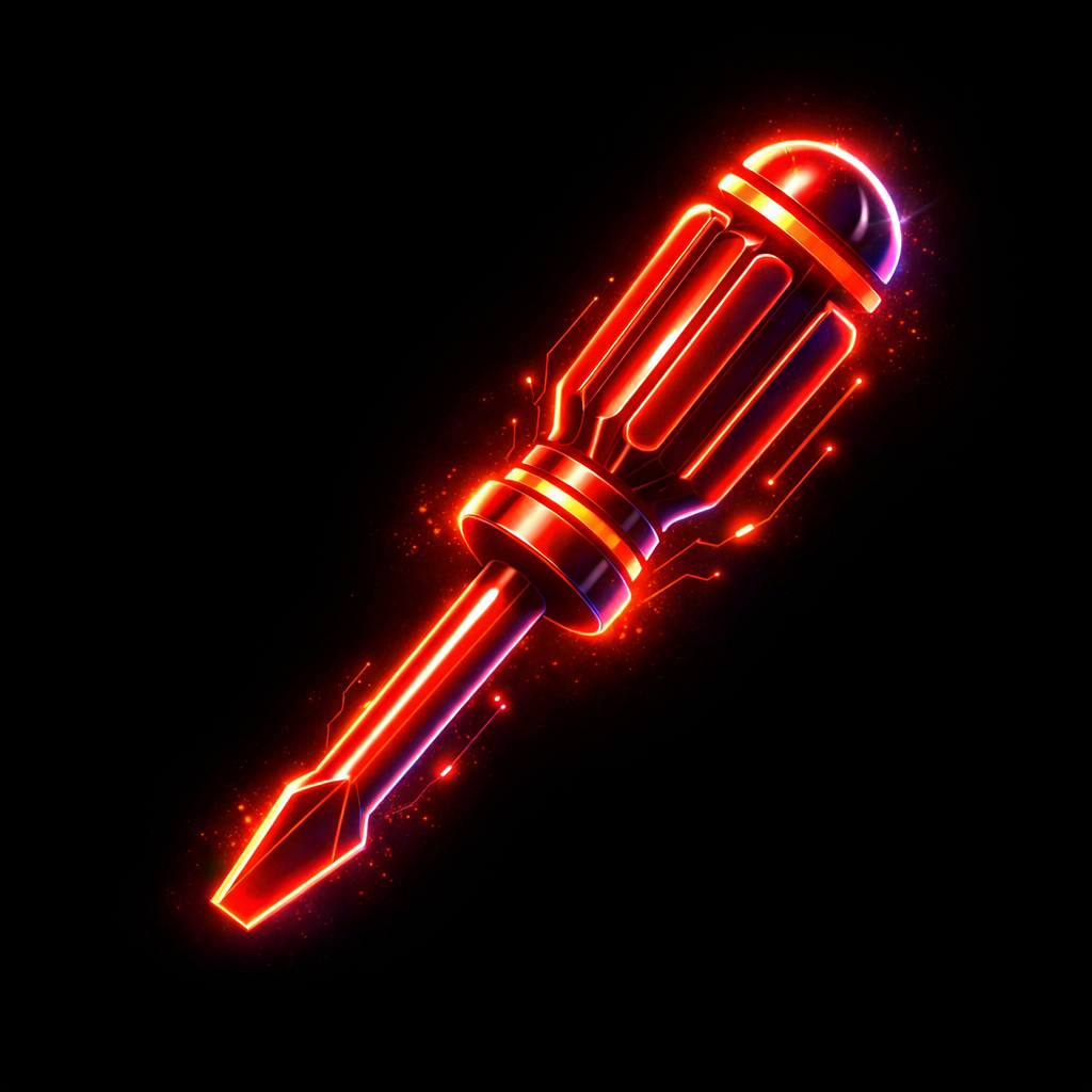  a screwdriver icon on black background futuristic neon red with hints of orange and purple1